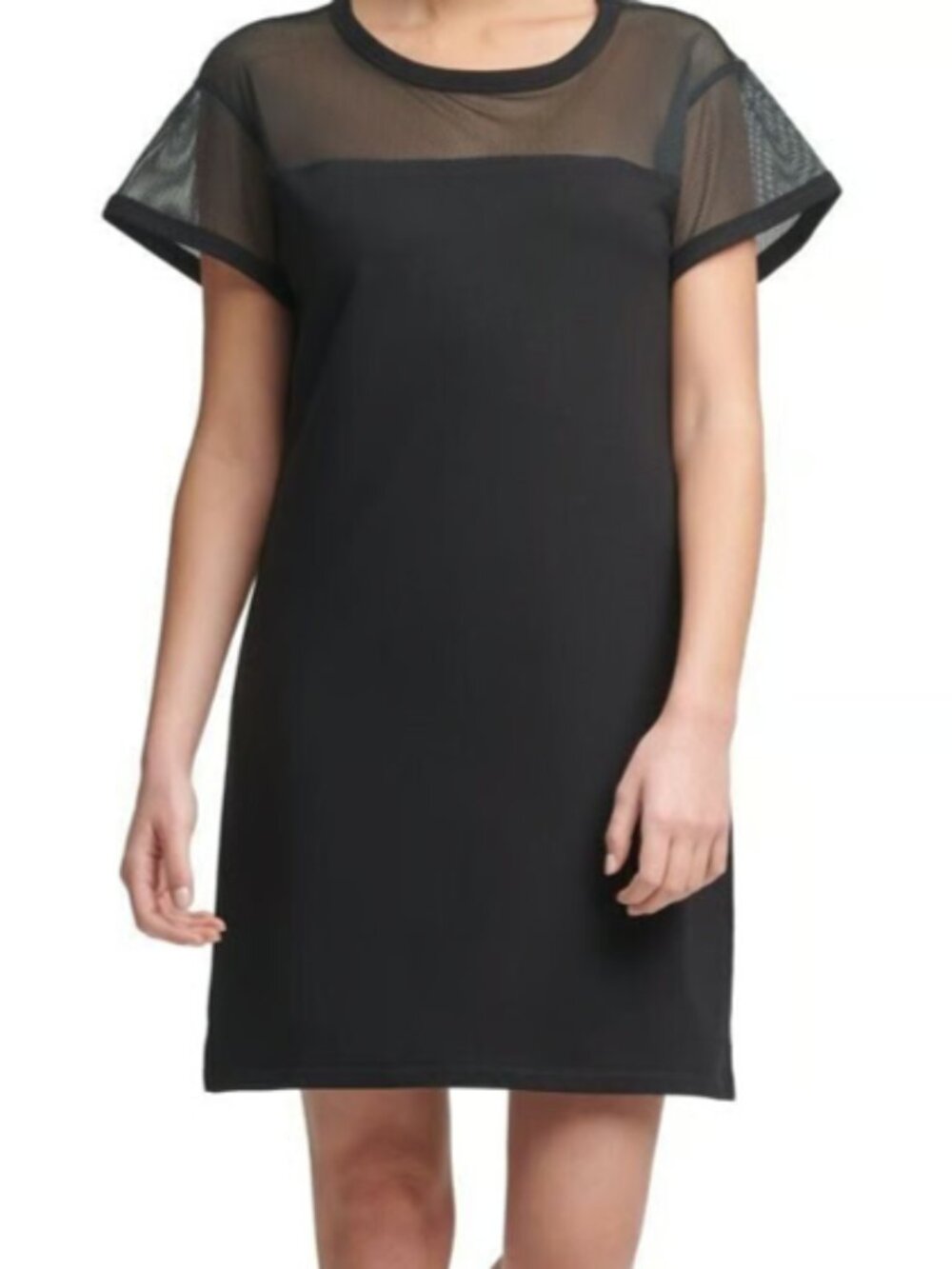 DKNY Sport Mesh-Blocked T-Shirt Dress black size X-Small